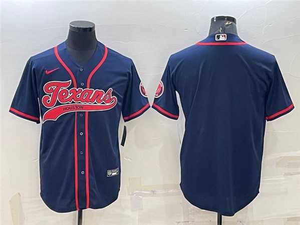 Mens Houston Texans Blank Navy With Patch Cool Base Stitched Baseball Jersey
